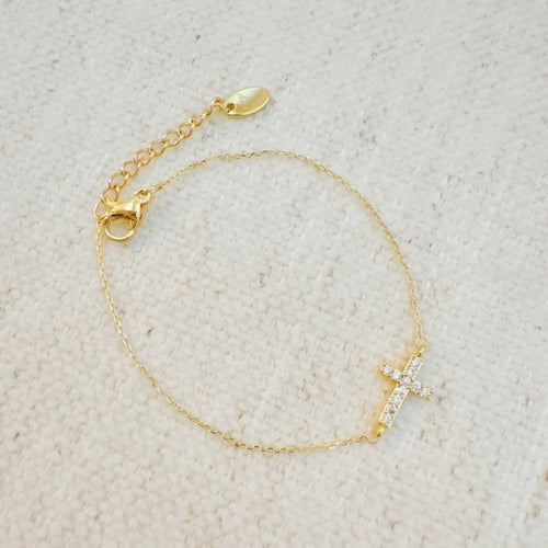 Pulseira Cruz Pendente Brilhante — Elegante e Delicada