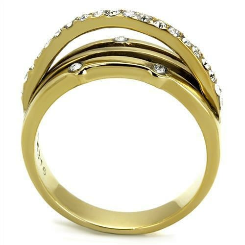 Anel de Aço Inox com Cristal Transparente — Acabamento Dourado