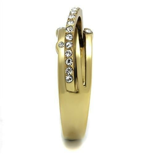 Anel de Aço Inox com Cristal Transparente — Acabamento Dourado