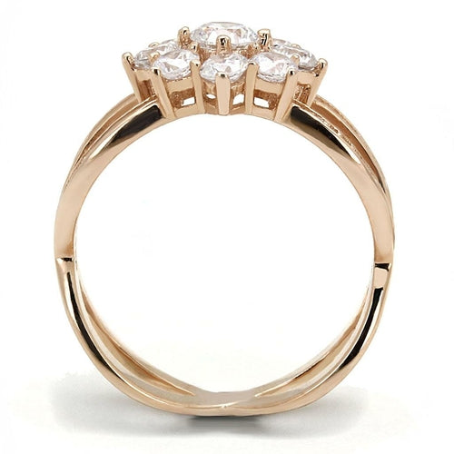 Anel de Prata 925 com Zircônia Transparente — Acabamento Ouro Rosê