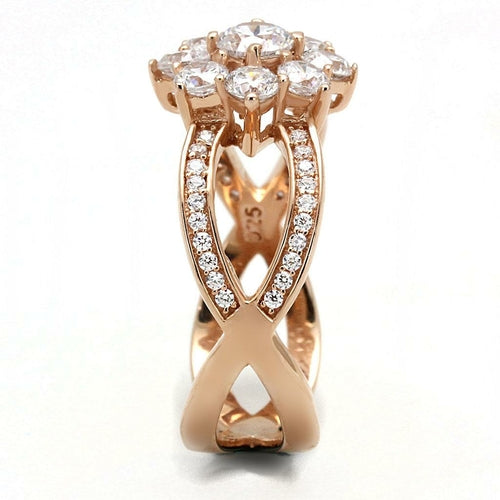 Anel de Prata 925 com Zircônia Transparente — Acabamento Ouro Rosê