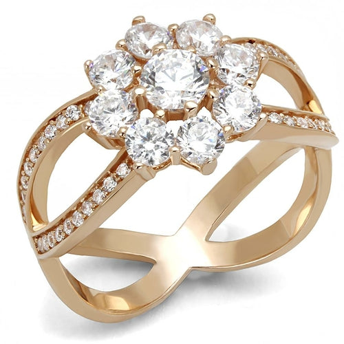 Anel de Prata 925 com Zircônia Transparente — Acabamento Ouro Rosê