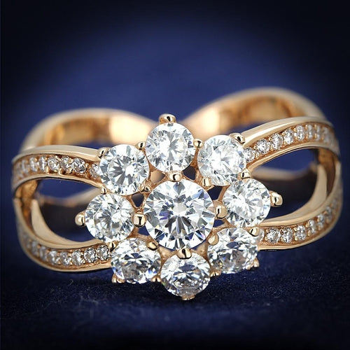 Anel de Prata 925 com Zircônia Transparente — Acabamento Ouro Rosê